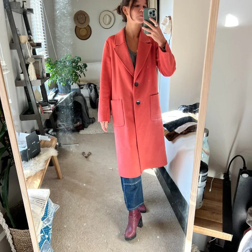 Massimo Dutti Chlotes Peach Wool Long Coat - Picture 1 of 15